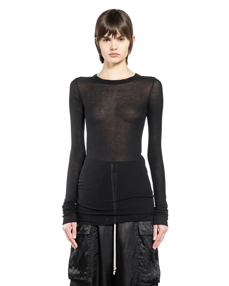 Rick Owens Temple Rib Long Sleeves T-Shirt Black