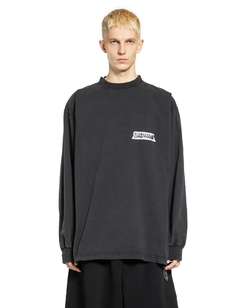 Balenciaga Masking Tape Long Sleeve T-Shirt Black
