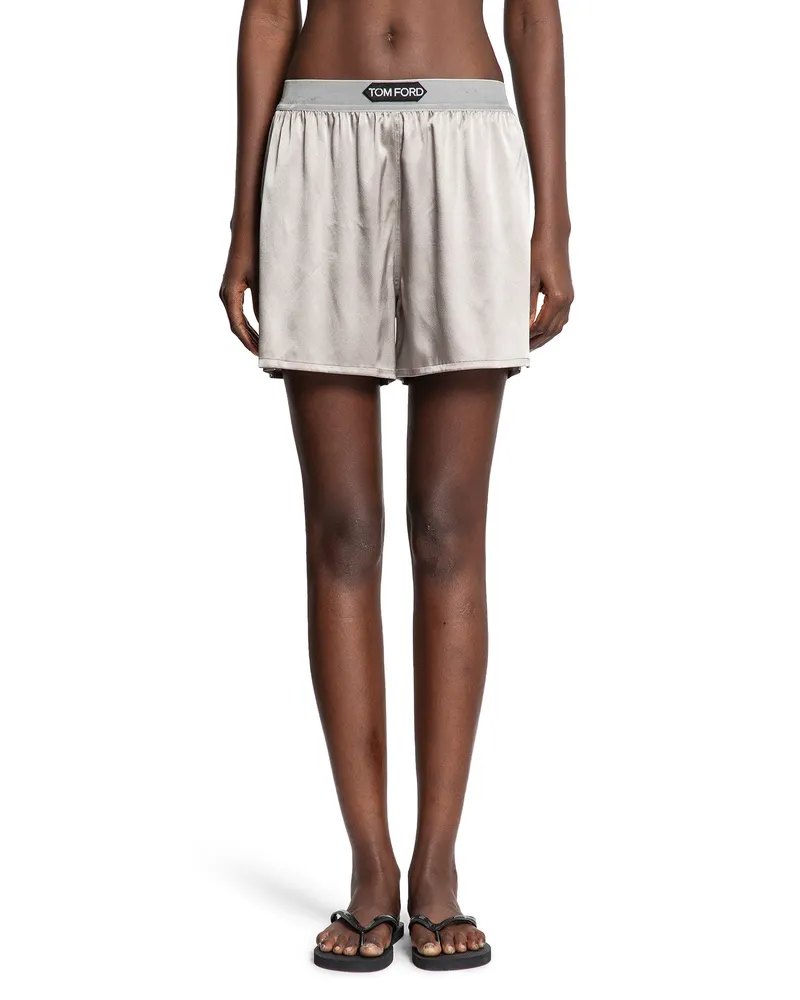 Tom Ford Stretch Silk Satin PJ Shorts Silver
