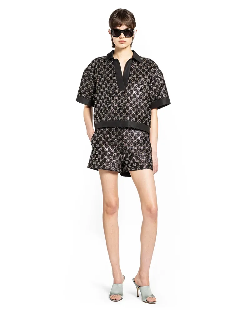 Gucci Embroidered Wool Tweed Lamé Top Black