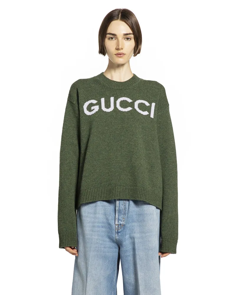 Gucci Wool Cashmere V-Neck Cardigan Green