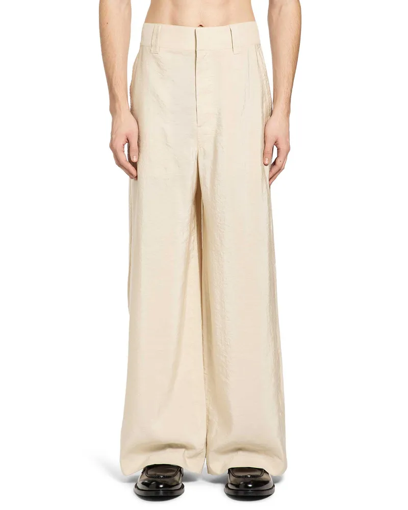 Christophe Lemaire Straight Taillored Pants in Dry Silk Beige