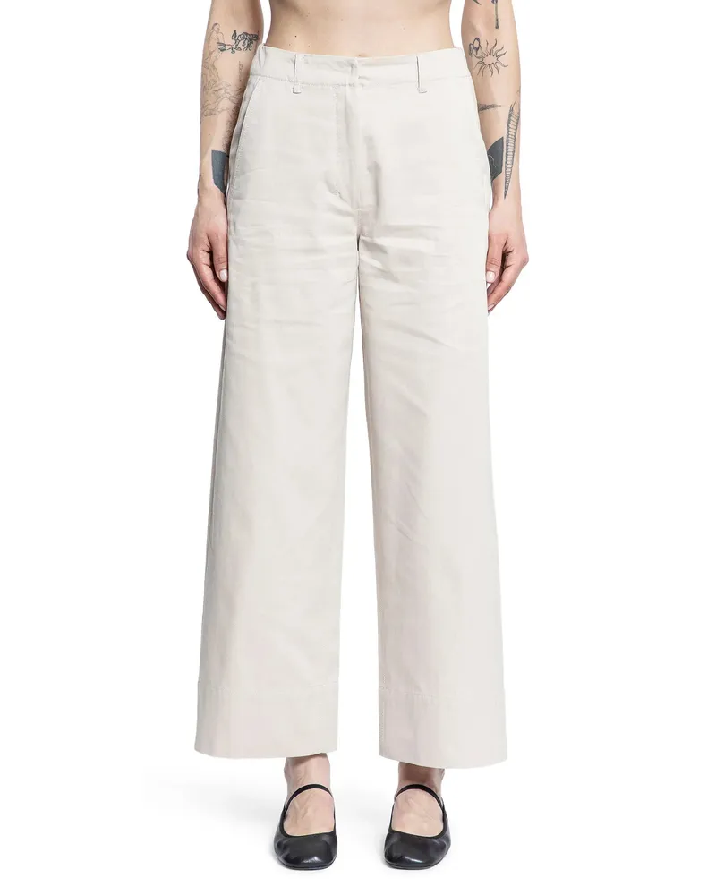 Max Mara Pantaloni in Gabardine di Cotone Off-white