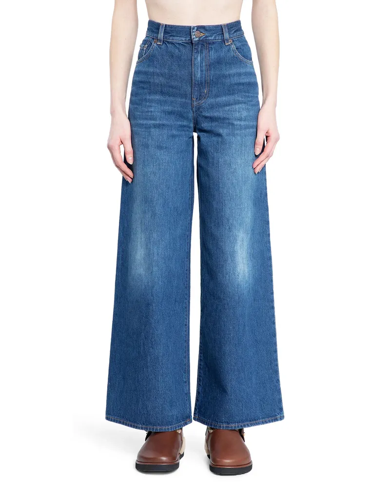 Chloé Jeans a Gamba Larga con 5 Tasche Blue