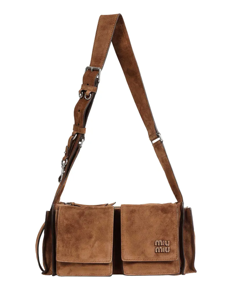 Miu Miu Utilitaire Suede Shoulder Bag Brown