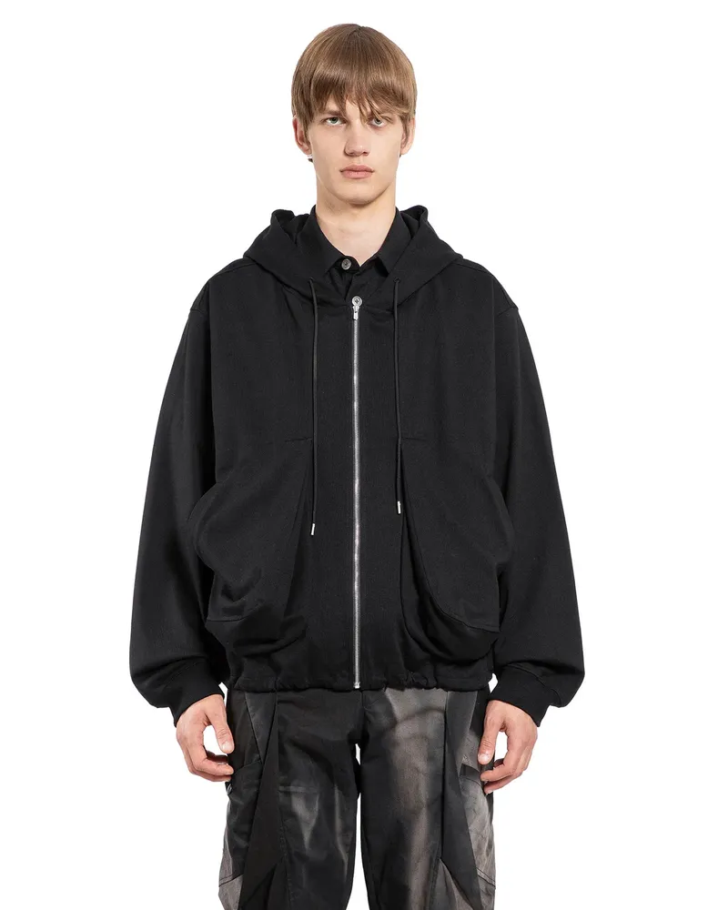 JiyongKim Draped Pocket Zip-Up Hoodie Black