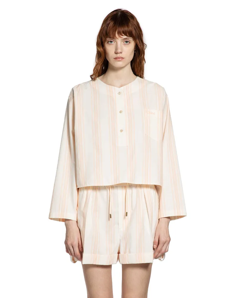 Chloé Long Sleeve Crop Top in Cotton Pink