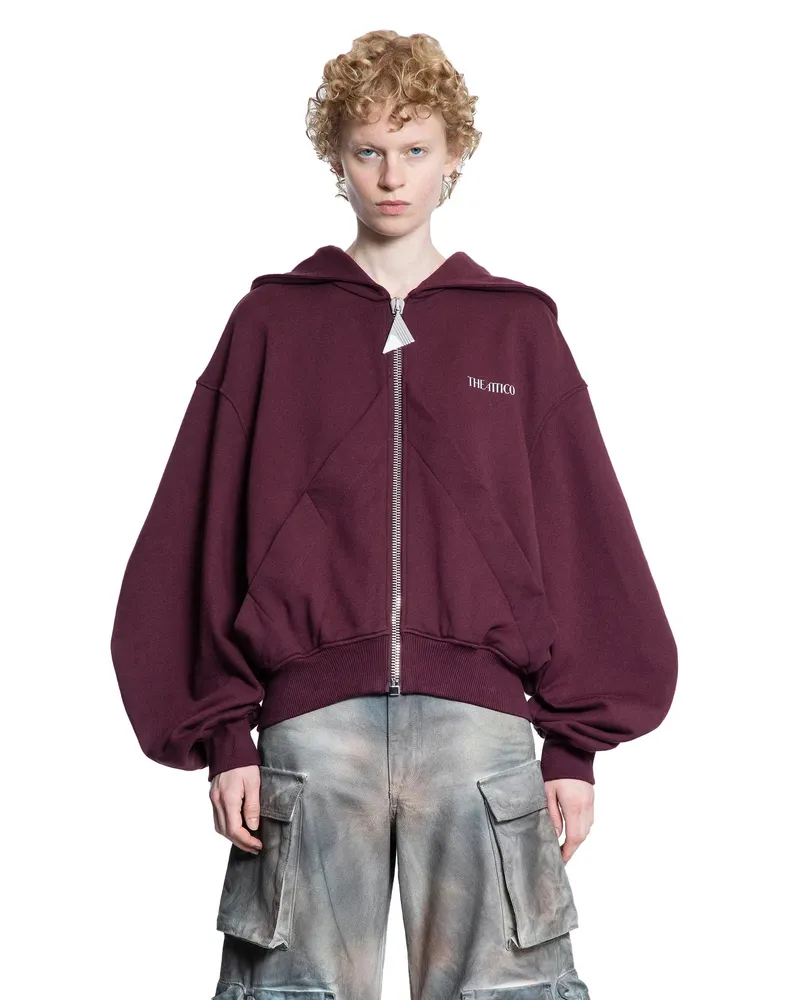 ATTICO Double American Fleece Zip-Up Hoodie Red