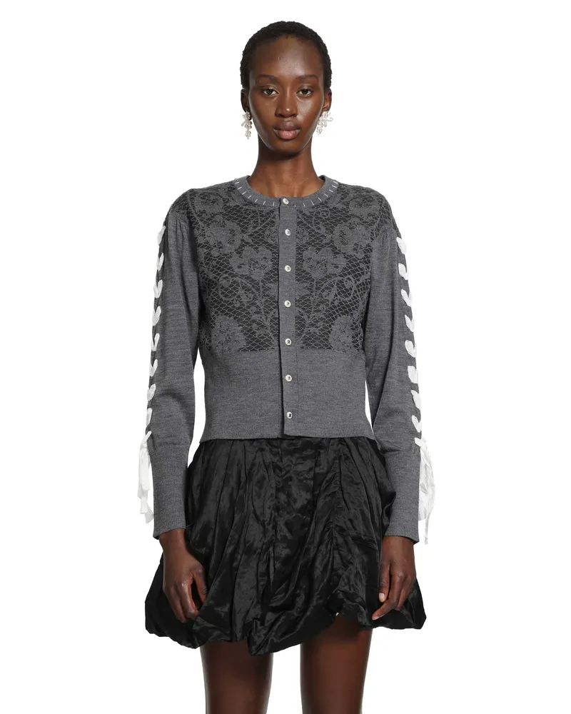 Renli Su Floral Lace Wool Cardigan Grey