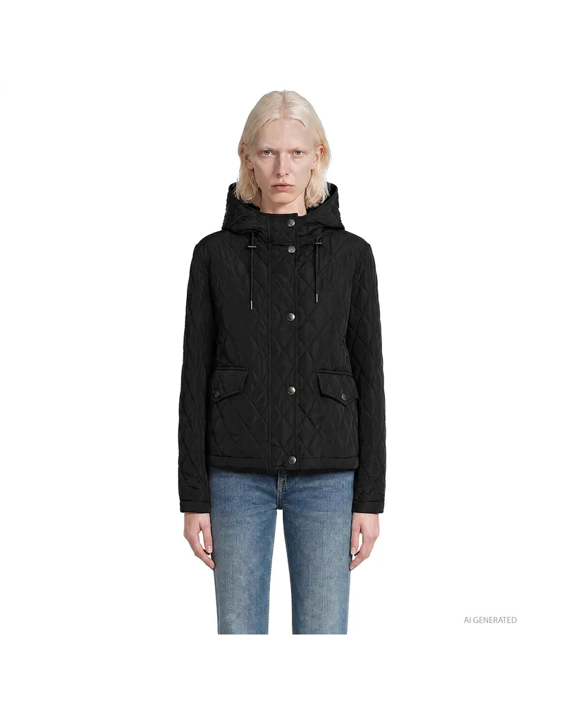 Burberry Cropped Quilted Nylon Hooded Jacket Black