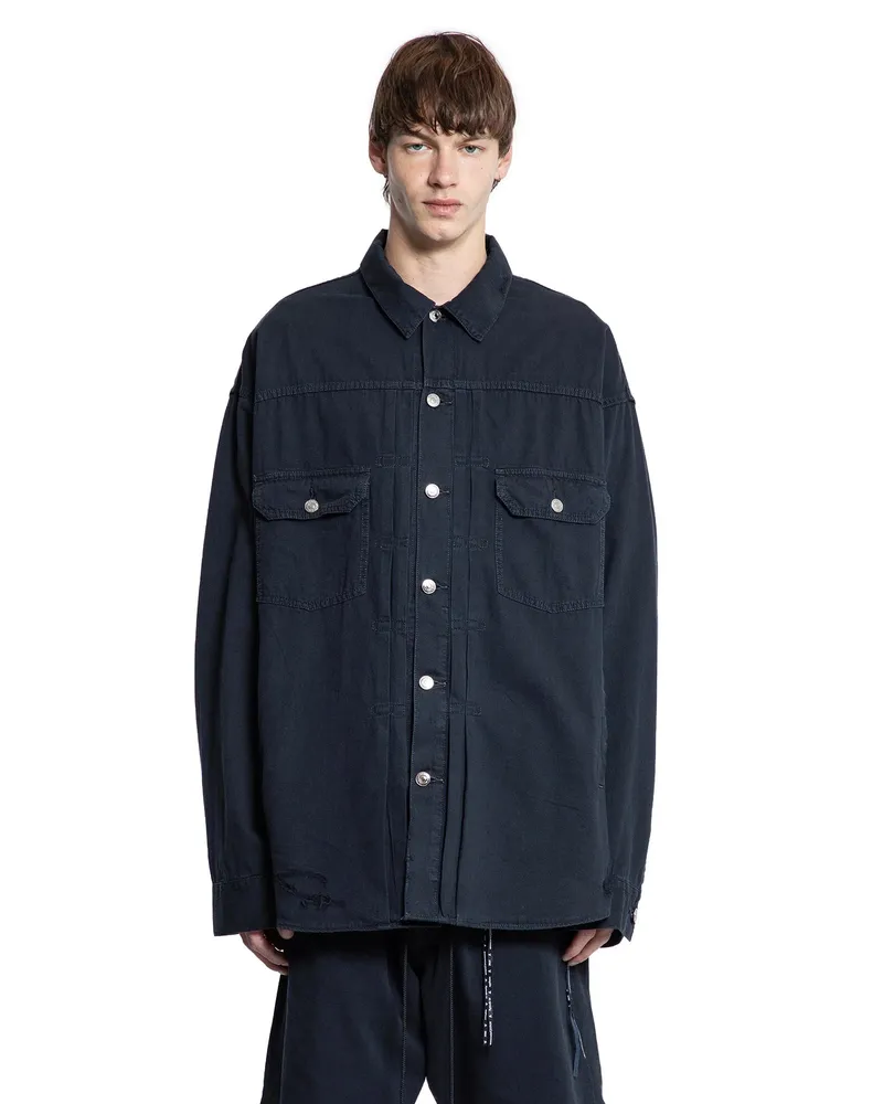 Mastermind World Skull Distressed Denim Shirt Black