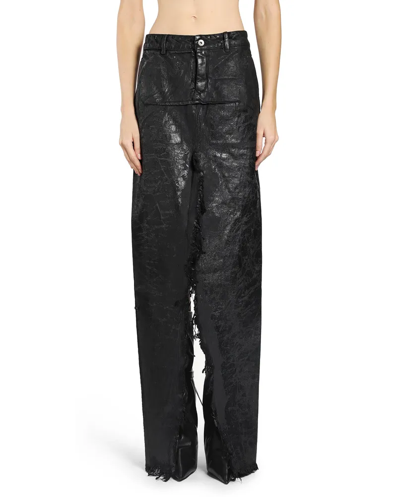 Rick Owens Denim Sliced Long Skirt with Slits Black