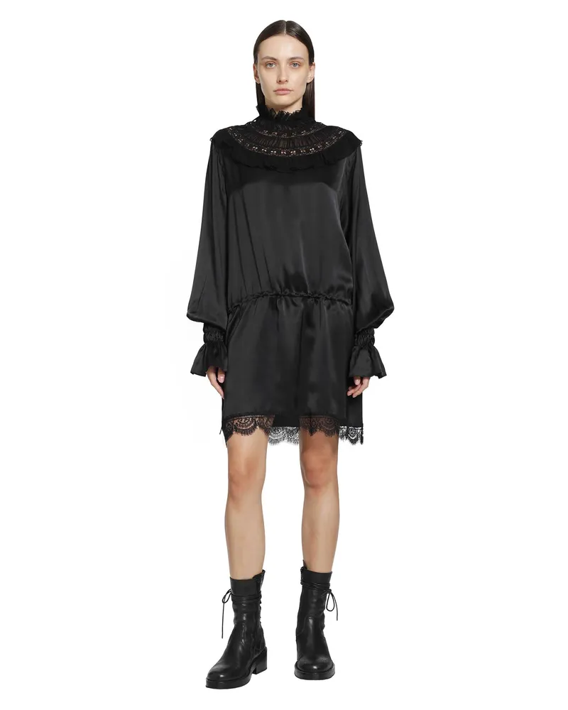 Ann Demeulemeester Armida Ruffle Collar Mini Dress Black