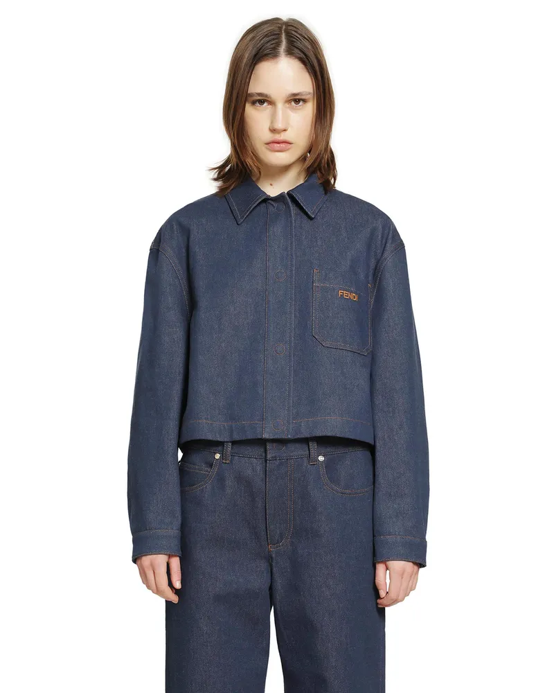 Fendi Cropped Denim Jacket Blue