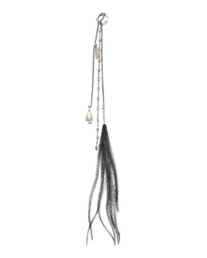 Ann Demeulemeester Fable Ear Cuff with Bead and Feather Silver