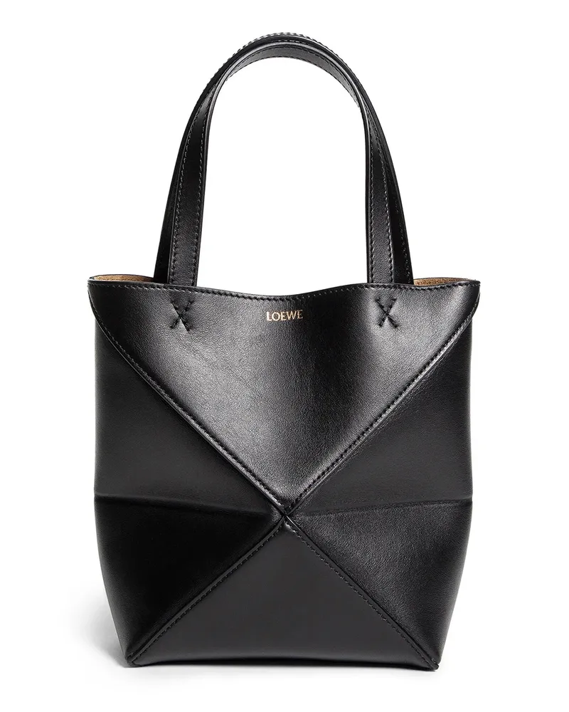 Loewe Mini Puzzle Fold Tote in shiny calfskin Black
