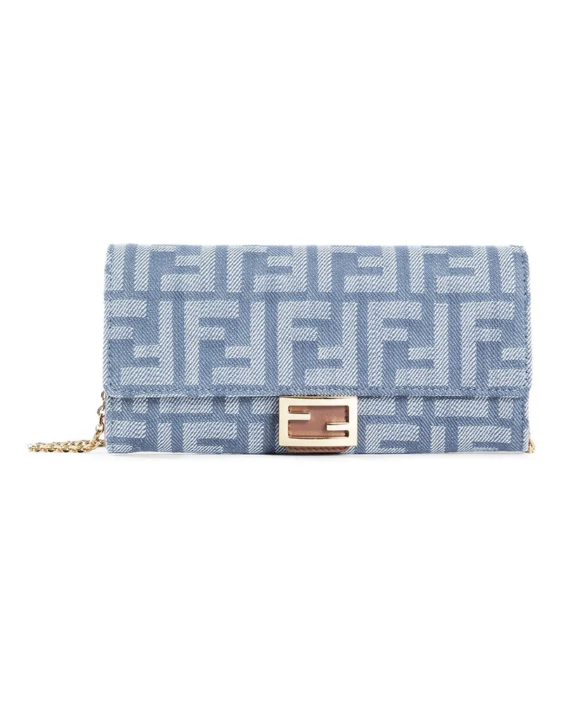 Fendi FF Denim-Effect Baguette Chain Wallet Blue