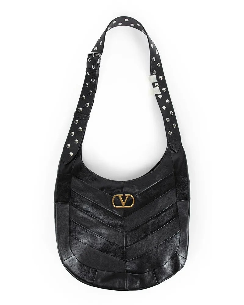 Valentino Garavani Hoboho Chevron Nappa Hobo Bag Black