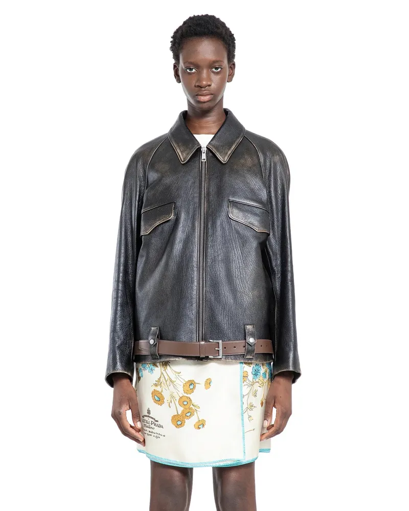 Prada Leather blouson jacket Black