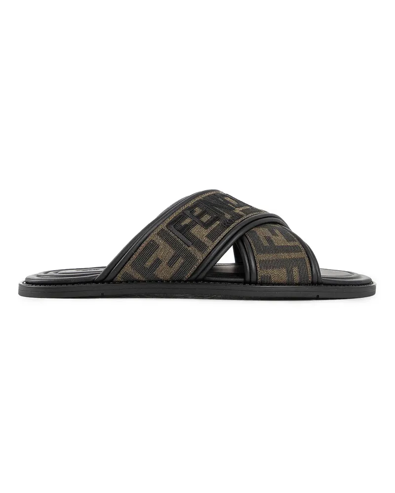 Fendi FF Fabric Slides Brown