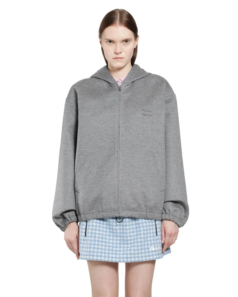Miu Miu Cashmere Wool Zip-Up Hoodie Grey