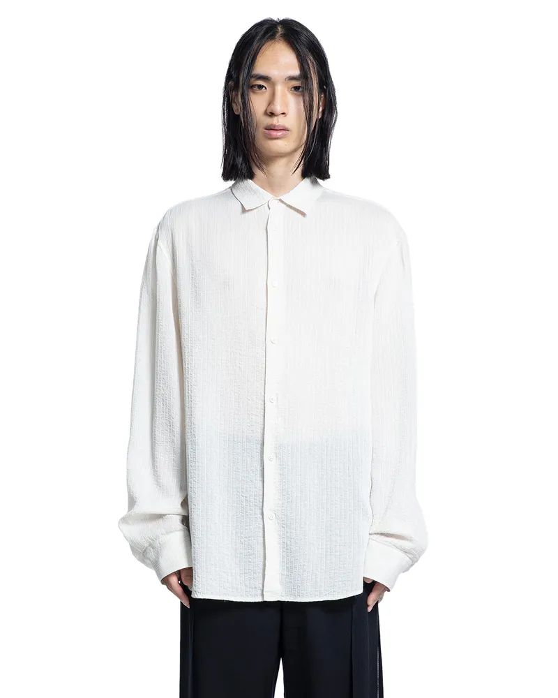 Ann Demeulemeester Andre Shirt in Light Cotton Dobby Stripes White