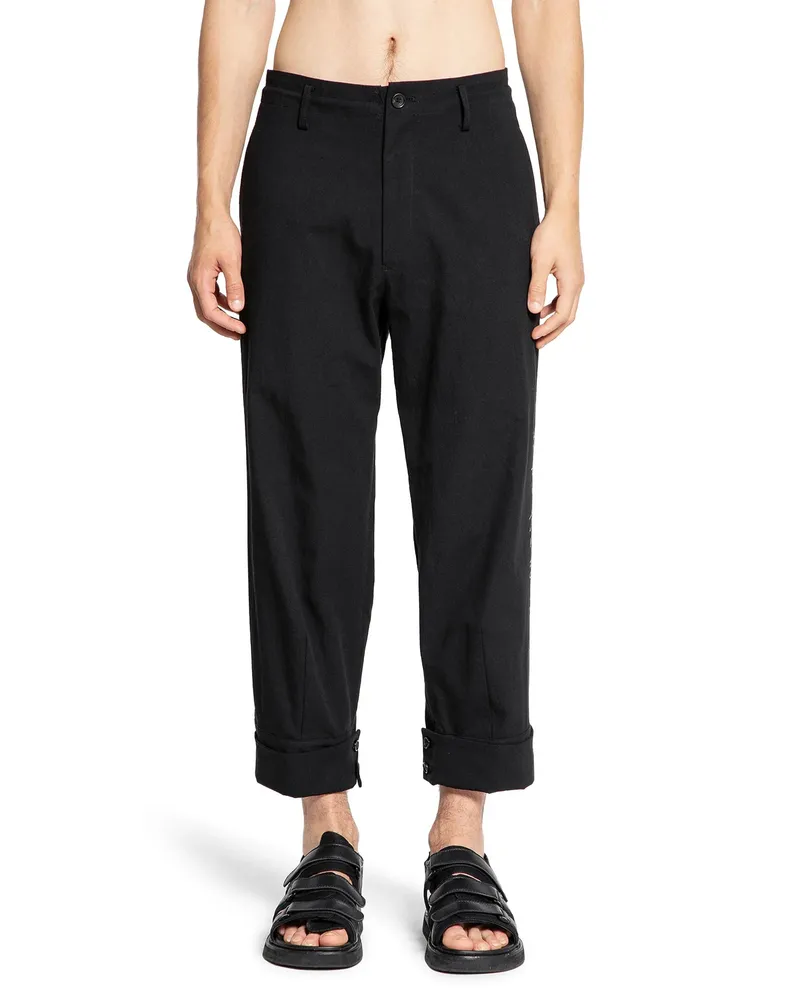 Yohji Yamamoto Pantaloni stampati con orlo a cintura Black