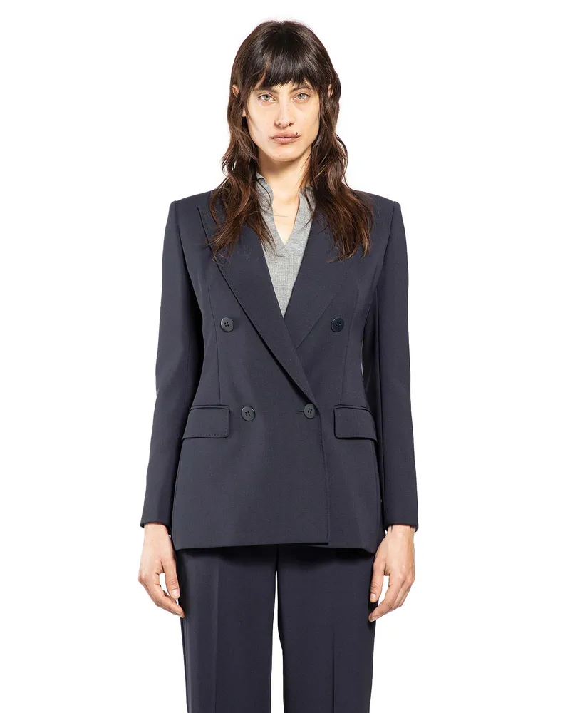 Max Mara Fitted Wool Crepe Blazer Blue