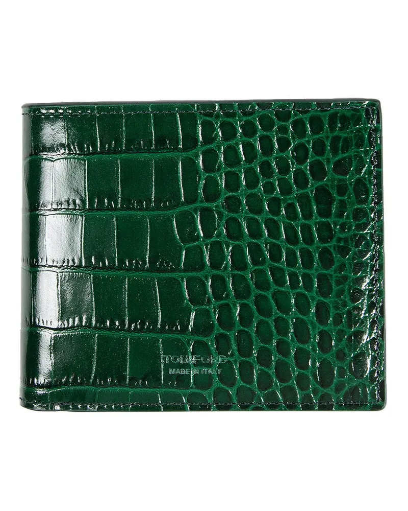 Tom Ford Bifold Snake Print Leather Wallet Green