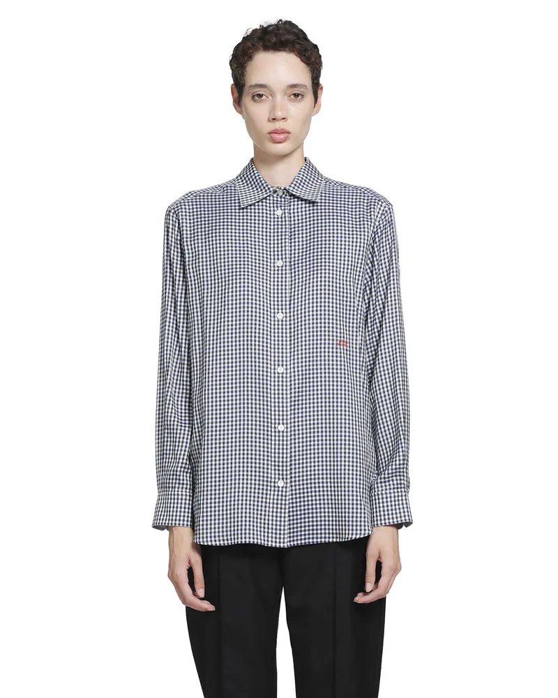 Loewe Checked Silk Shirt Blue