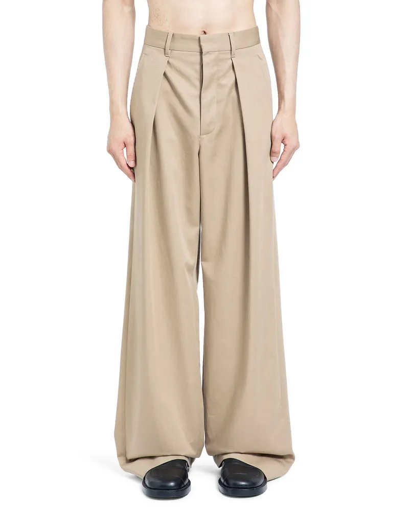 Ann Demeulemeester Botel Wide Leg Pleated Trousers Beige
