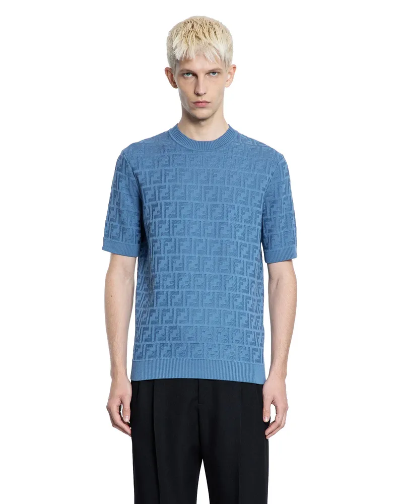 Fendi FF Cotton Knit T-Shirt Blue