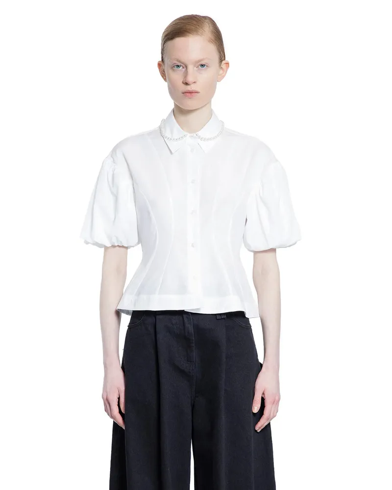 Simone Rocha Camicia con maniche a sbuffo e volant tagliata White