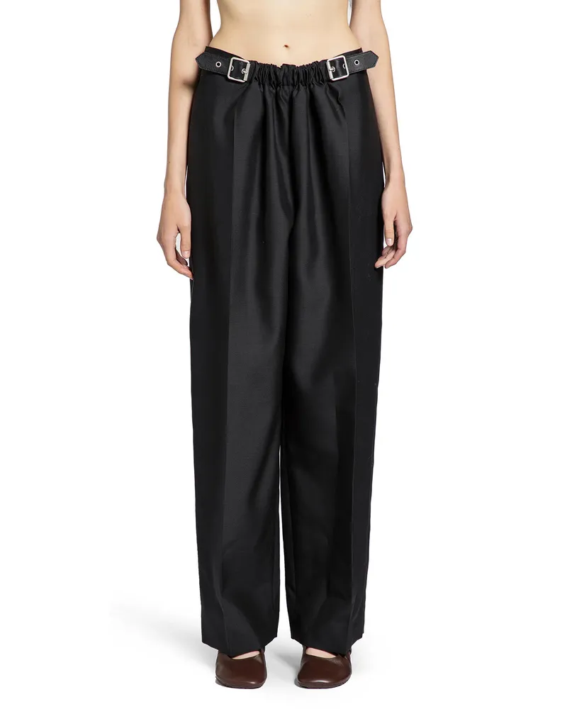Loewe Belted Trousers in Wool and Silk Black