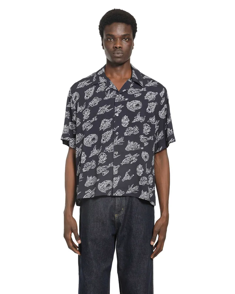 Moncler Printed Short Sleeve Shirt Blue
