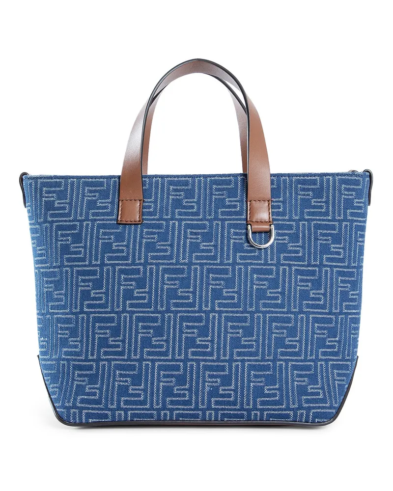 Fendi FF Denim-Effect Shopping Bag Small Blue