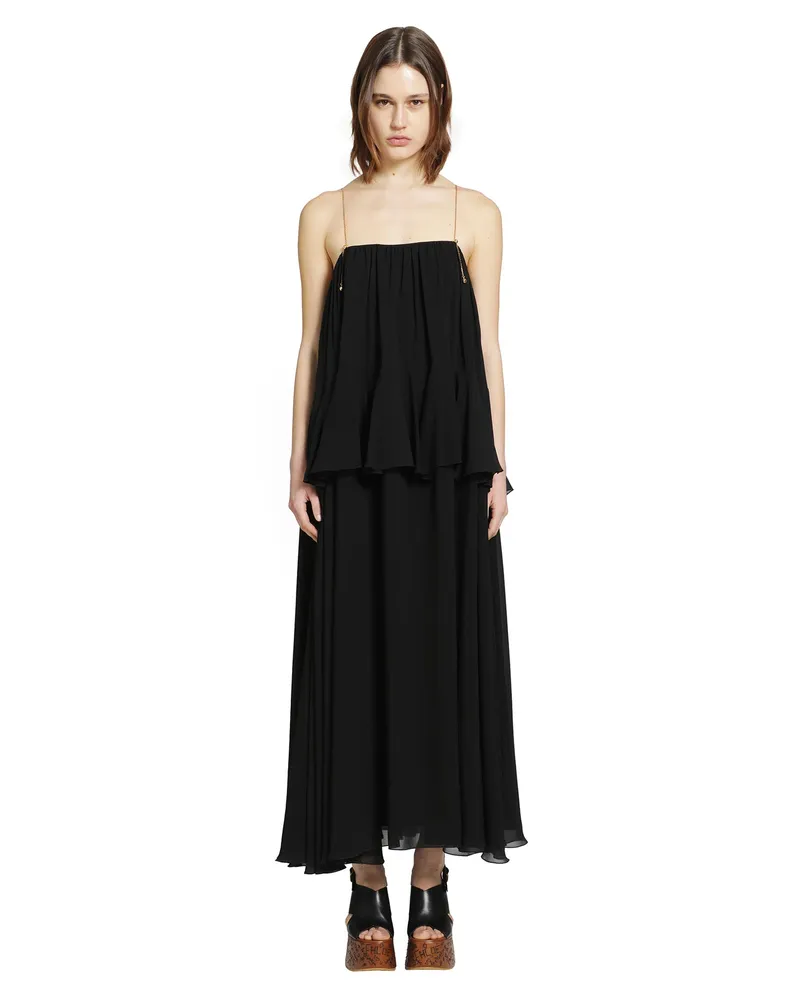 Chloé Silk Georgette Sleeveless Dress Black