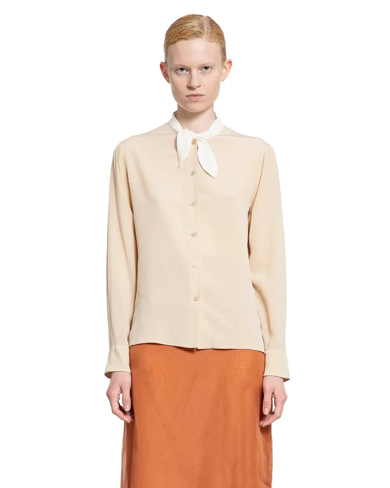 Prada Lavallière Crêpe De Chine Shirt Off-white
