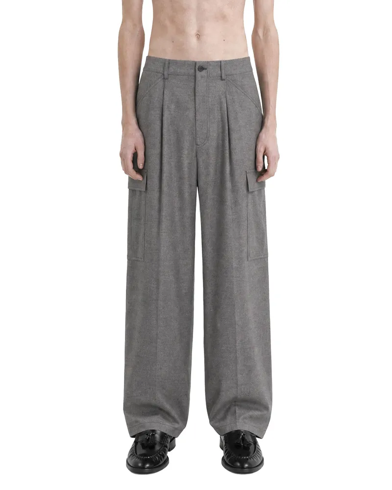 Giorgio Armani Wool Cashmere Denim-Effect Cargo Pants Grey