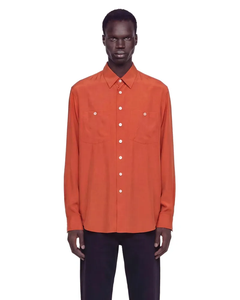 Saint Laurent Shirt in Silk Habotai Orange