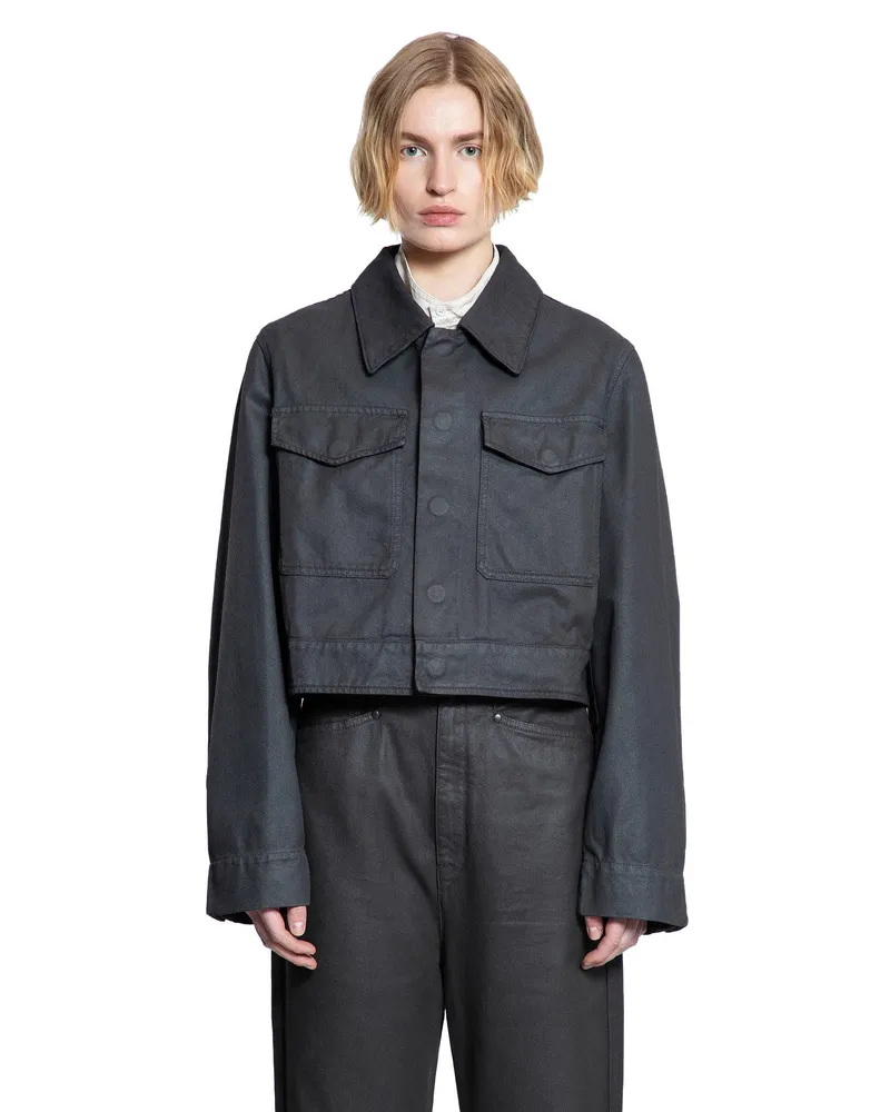 Christophe Lemaire Trucker Jacket Shiny Coated Denim Brown