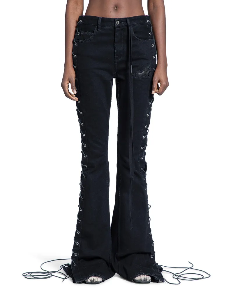 Ann Demeulemeester Treze Lace-Up Bootcut Jeans Black