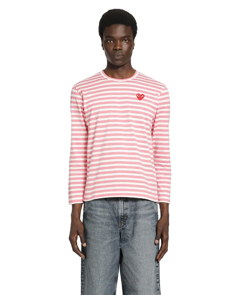 Comme des Garçons Striped Heart Long Sleeve T-shirt Pink