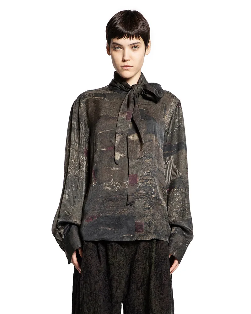 Ziggy Chen Digital Print Scarf Shirt Green