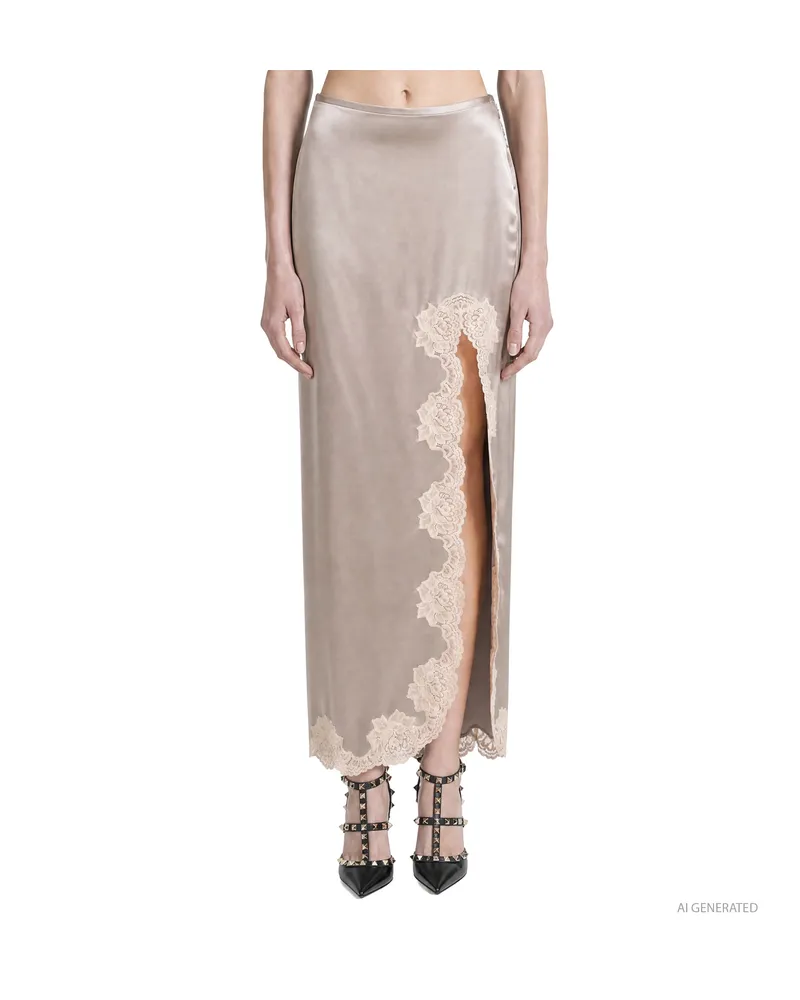 Valentino Garavani Lace-trim Satin Skirt Pink