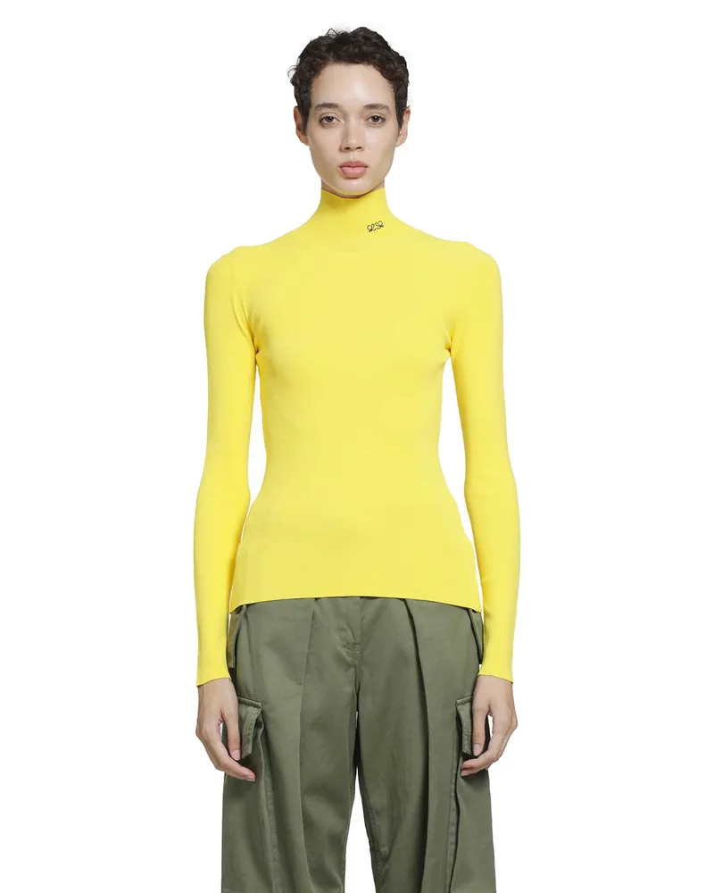 Loewe Viscose Blend Turtleneck Top Yellow
