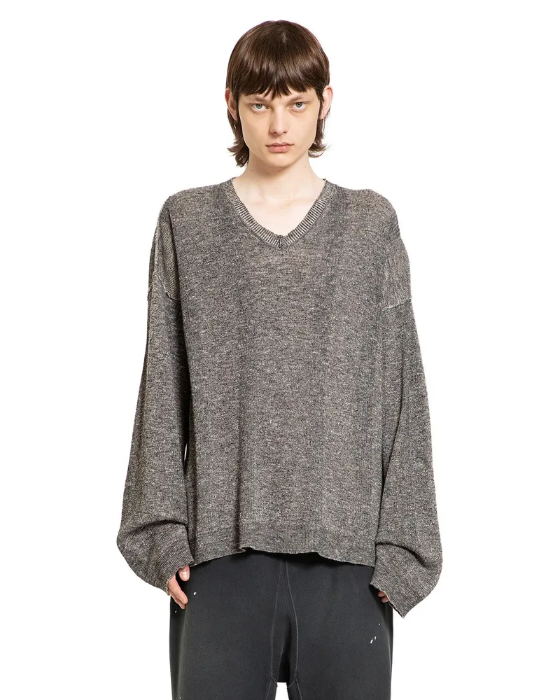 Maison Margiela Cotton Linen V-Neck Sweater Grey