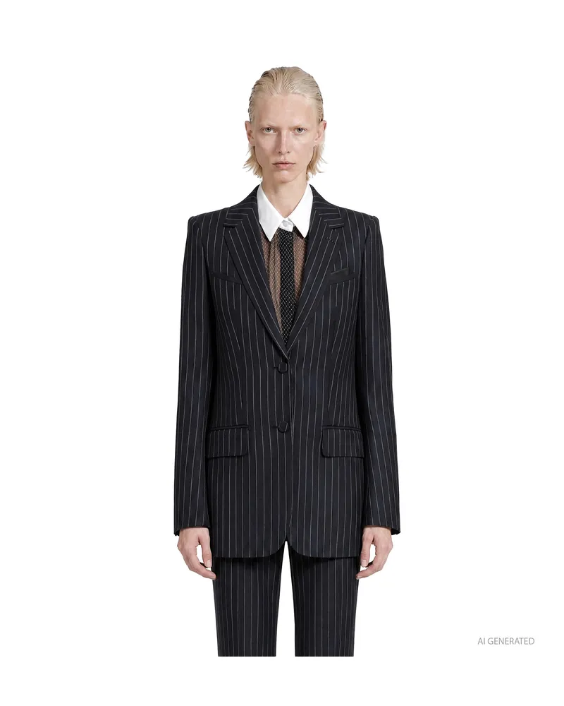 Tom Ford Chalk Stripe Wool Mohair Blazer Blue
