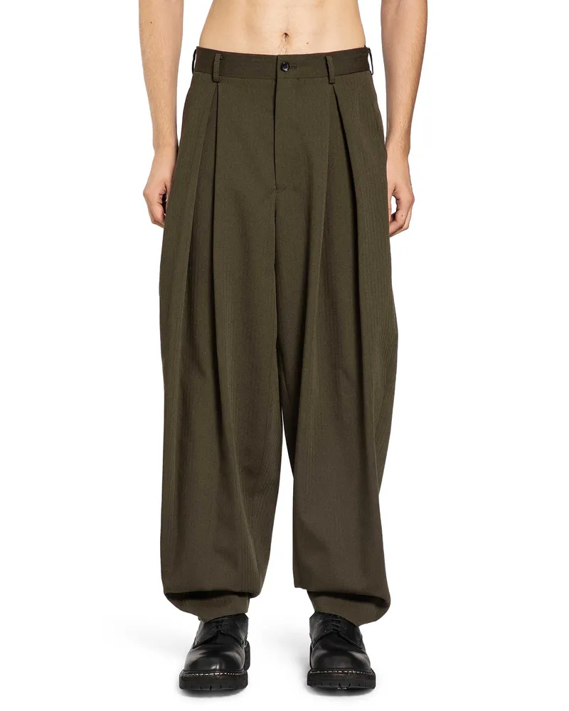 Comme des Garçons Pleated Balloon Trousers in Wool Green