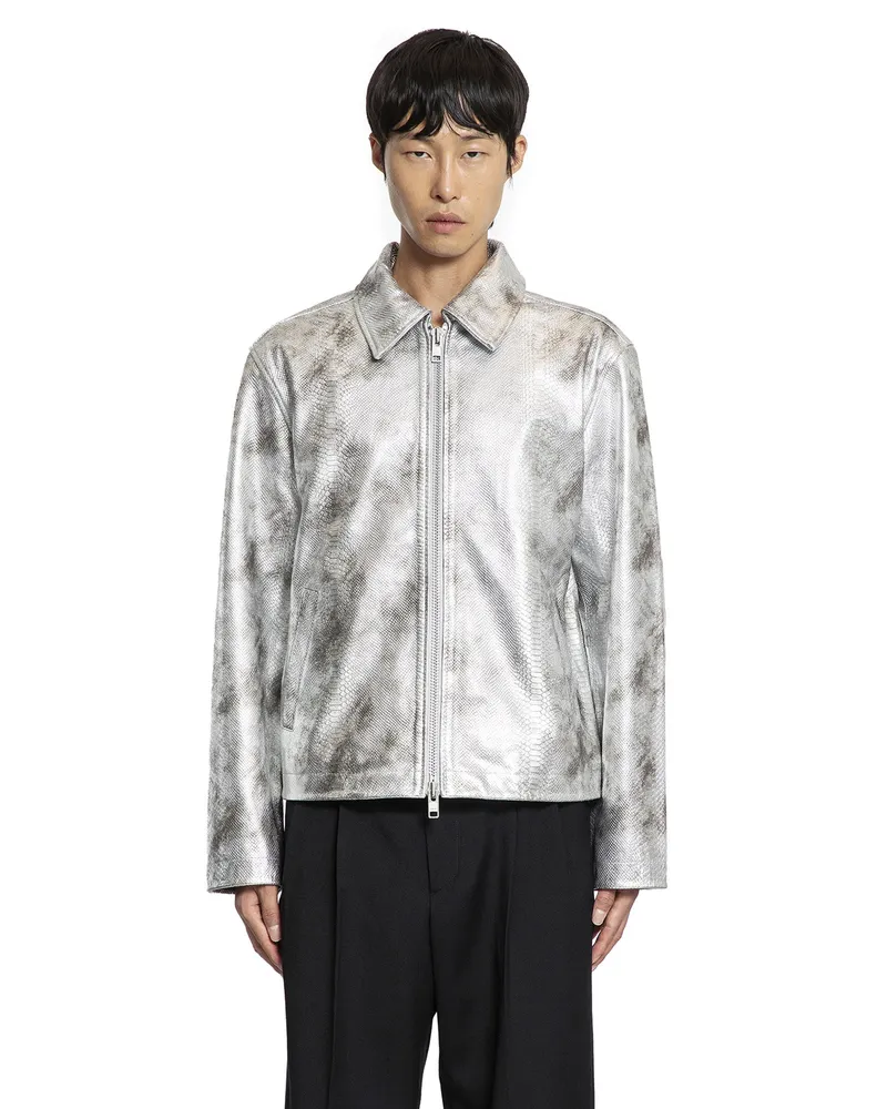 Sunflower Snake Print Leather Jacket Silver